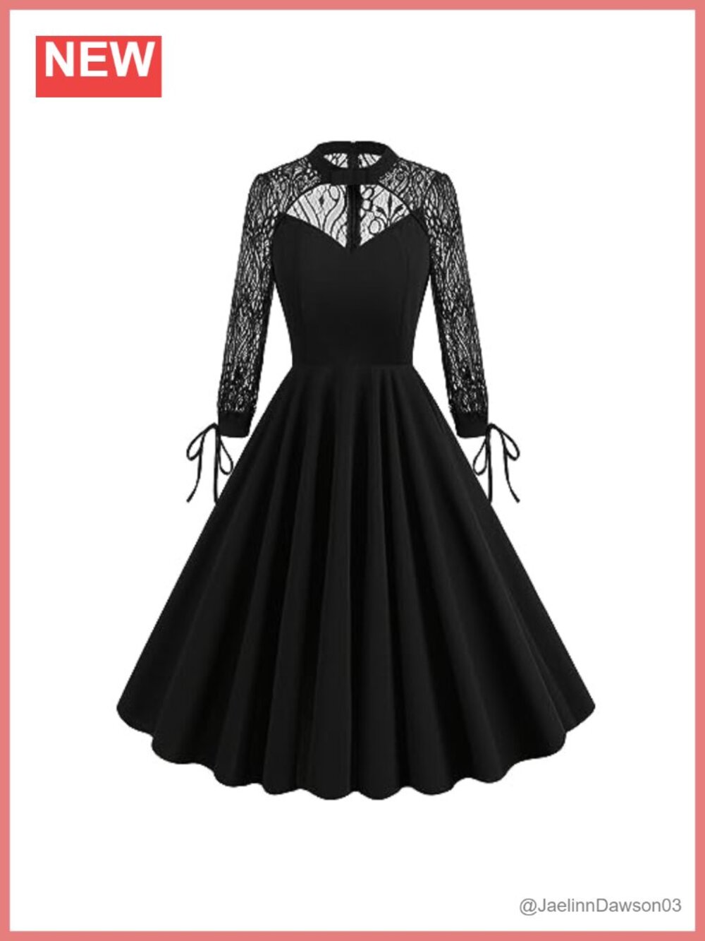 Long Sleeve Mesh Floral Embroidery A-Line Cocktail Swing Dress Illusion Goth